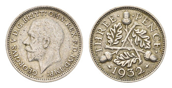 Великобритания 3 пенса 1932 Георг V (1910-1936) KM 831, Spink 4042 серебро 4669-355