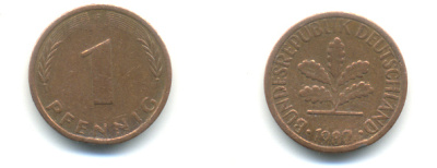 ФРГ 1 ПФЕННИГ 1982 F KM 105, J.380 сталь плакированная медью 176-658