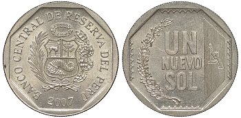 Перу 1 новый соль 2007 KM 308.4 медно-никель UNC 4605-232