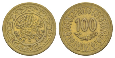 Тунис 100 миллимов 2005 KM 309 латунь 4633-215