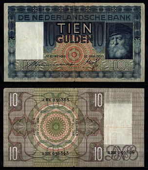 Нидерланды 10 гульденов 1939 Pick 49 бумага 8592-24-1-2