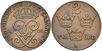 Швеция 2 эре 1926 Густав V (1907-1950) KM 778 бронза 63-1222