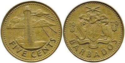 Барбадос 5 центов 1979 маяк Саут-Пойнт KM 11 латунь 4398-514