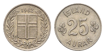 Исландия 25 эйре 1962 KM 11 медно-никель 4696-334