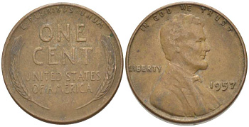 США 1 ЦЕНТ 1957 ЛИНКОЛЬН KM А132 медь цинк 218-711