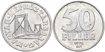 Венгрия 50 филлеров 1976 BP мост Елизаветы в Будапеште KM 574 алюминий UNC 4563-846