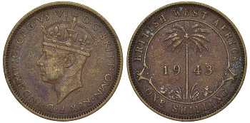 Британская Западная Африка 1 шиллинг 1943 Георг VI KM 23 никель латунь 25-1722