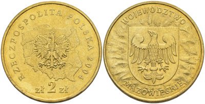 Польша 2 злотых 2004 серия польские регионы, Мазовецкое воеводство KM 489 нордик 4589-517