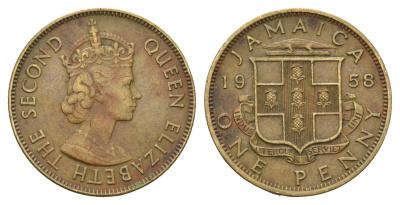 Ямайка 1 пенни 1958 KM 37 латунь 4119-1121