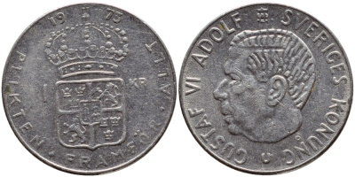 Швеция 1 крона 1973 Густав VI Адольф (1950-1973) KM 826а медь плакированная медно-никелем 4395-131