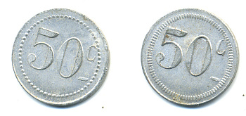 ФРАНЦИЯ 50 САНТИМОВ НАЧАЛО XX ВЕКА d 24 мм, вес около 1,0 гр., платежный жетон алюминий 89-934