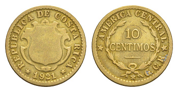 Коста-Рика 10 сентимо 1921 KM 152 латунь 4644-329