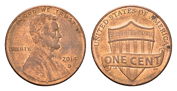 США 1 цент 2014 D, Линкольн KM 468 цинк плакированный медью 4674-723