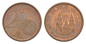 Испания 2 евроцента 2006 KM 1041 сталь плакированная медью 4630-452