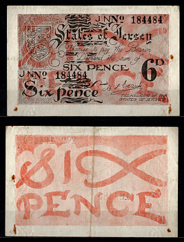 Джерси 6 пенсов ND (1941-1942) Pick 1 бумага 451-1282-2