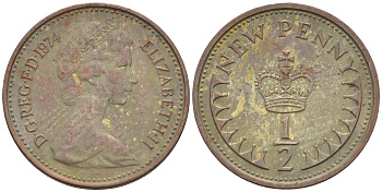 Великобритания 1/2 пенни 1974 Елизавета II (1952-2022) KM 914, Spink 4239 бронза 4588-1265