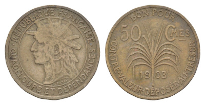 Гваделупа 50 сантимов 1903 KM 45 медно-никель 1526-343