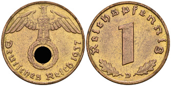 Германия 1 рейхспфенниг 1937 D KM 89, J 361 бронза 4136-457