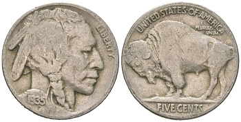 США 5 центов 1935 индеец, бизон KM 134 медно-никель 4614-1155