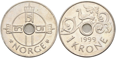 Норвегия 1 крона 1999 Харальд V (1992-) KM 462 медно-никель 4582-742