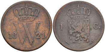 Нидерланды 1 цент 1821 Виллем I (1815-1840) KM 47 медь 1528-345