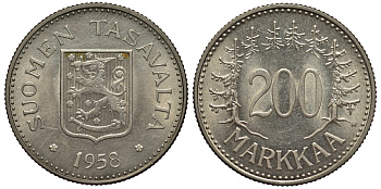 Финляндия 200 марок 1958 H KM 42 серебро    1530-1112