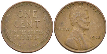 США 1 ЦЕНТ 1942 ЛИНКОЛЬН KM 132 бронза 218-431