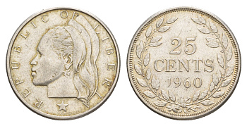 Либерия 25 центов 1960 KM 16 серебро 4637-244