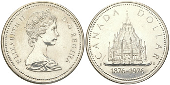 Канада 1 доллар 1976 100 лет Оттавской парламентской библиотеке KM 106 серебро BU 00-1067-1-43