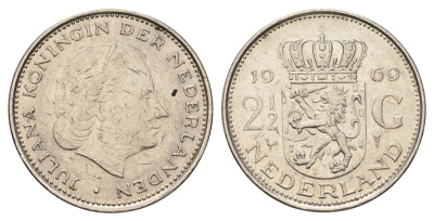 Нидерланды 2 1/2 гульдена 1969 Юлиана (1948-1980) KM 191 никель 4683-844