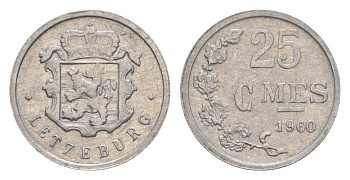 Люксембург 25 сантимов 1960 Шарлотта (1918-1964) KM 45a алюминий 4643-518