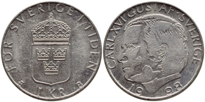 Швеция 1 крона 1998 Карл XVI Густав (1973- ) KM 852a медно-никель 89-1555