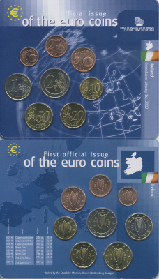 Ирландия евронабор из 8 монет 2002 официальный выпуск в пластике    UNC  3897-5-2