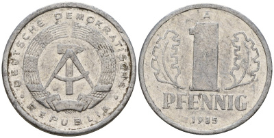 ГДР 1 пфенниг 1985 A KM 8.2 алюминий 192-131