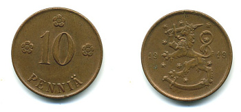 Финляндия 10 пенни 1919 KM 24 медь 41-1046