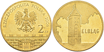 Польша 2 злотых 2006 MW, серия польские города, Эльблонг (ELBLAG) KM 546, Parchimowicz 989 латунь 4586-1155