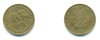 Хорватия 10 лип 2007 табак обыкновенный, легенда на хорватском KM 6 сталь плакированная латунью 176-722