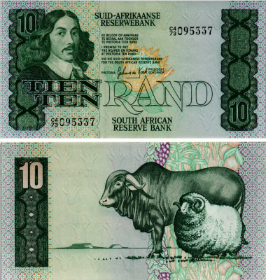 ЮАР 10 РАНДОВ 1985-1990 ПОДПИСЬ 6, ALFA-NUMERIC SYSTEM Pick 120d бумага UNC (ПРЕСС) 8592-8-2-2