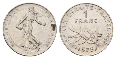 Франция 1 франк 1975 сеятель KM 925 никель 4641-1253
