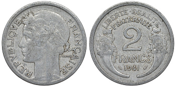Франция 2 франка 1941 KM 886а.1, Le Franc 269.2 алюминий 4123-333