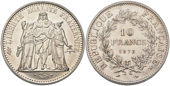 Франция 10 франков 1973 Геракл с богинями равенства и братства KM 932 серебро UNC 107-632
