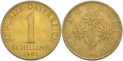 Австрия 1 шиллинг 1985 KM 2886 алюминиевая бронза 4592-1027