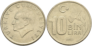Турция 10000 лир 1995 Мустафа Кемаль Ататюрк KM 1027.1 медь никель цинк 4595-526