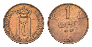 Норвегия 1 эре 1939 Хокон VII (1905-1957) KM 367 бронза 4651-1021