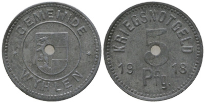 Вилен (Германия) 5 пфенингов 1918 Funck 617.1, Men18 34953.1 цинк 4588-717