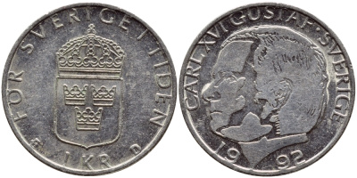 Швеция 1 крона 1992 Карл XVI Густав (1973- ) KM 852a медно-никель 4384-444