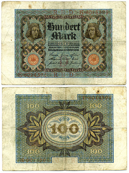 Германия 100 марок 1920 Бамбергский всадник, 7 цифр в номере Pick 69 a, Розенберг 67а  бумага 3295-114-2-2