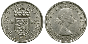 Великобритания 1 шиллинг 1963 Елизавета II (1952-2022), Шотландский герб KM 905, Spink 4148 медно-никель 4384-712