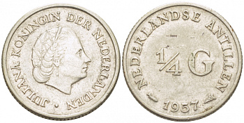 Нидерландские Антилы 1/4 гульдена 1957 Юлиана (1948-1980) KM 4 серебро 112-1043