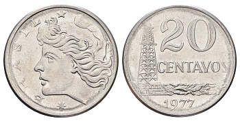 Бразилия 20 сентаво 1977 KM 579.1a нержавеющая сталь UNC 4646-933